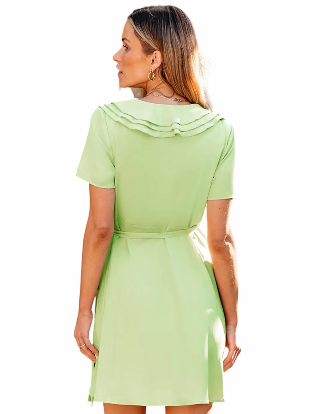 Cupshe Pistachio Tiered Ruffle Wrap Mini Dress - Picture 2 of 12